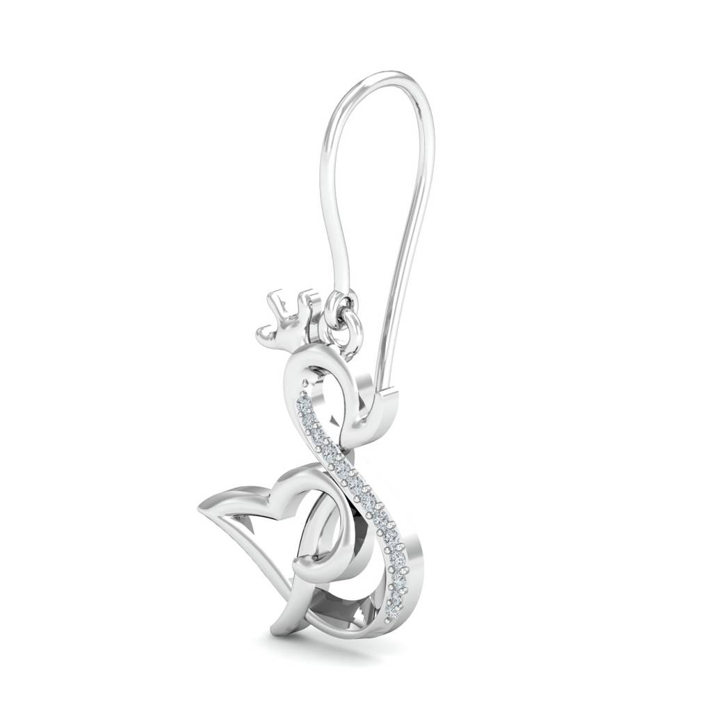 KuberBox 18K White Gold Swan Kruna Hook Earrings