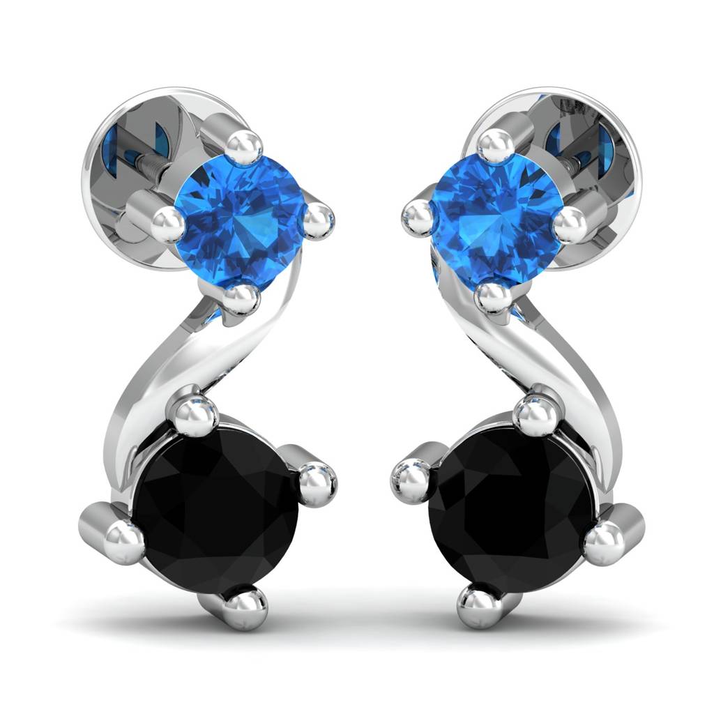 KuberBox 18K White Gold Black Diamond & Topaz Earrings