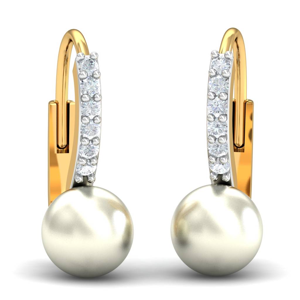 KuberBox 18K Yellow Gold Ambit Pearl Hoop Earrings