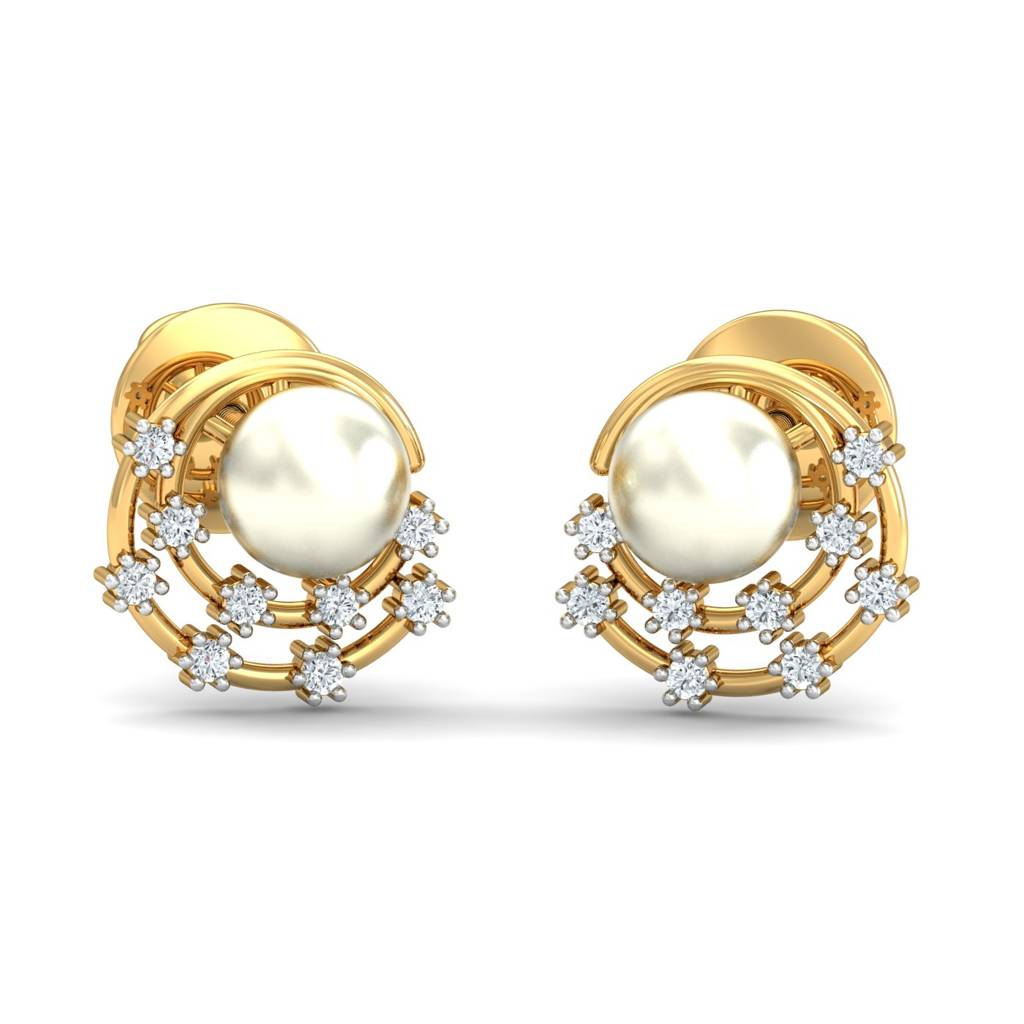 KuberBox 18K Yellow Gold Allunare Pearl Earrings