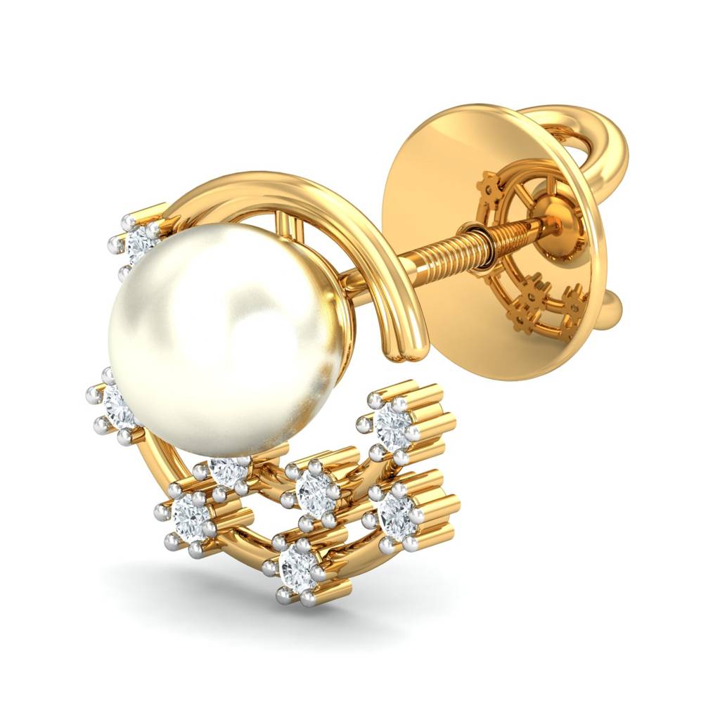 KuberBox 18K Yellow Gold Allunare Pearl Earrings