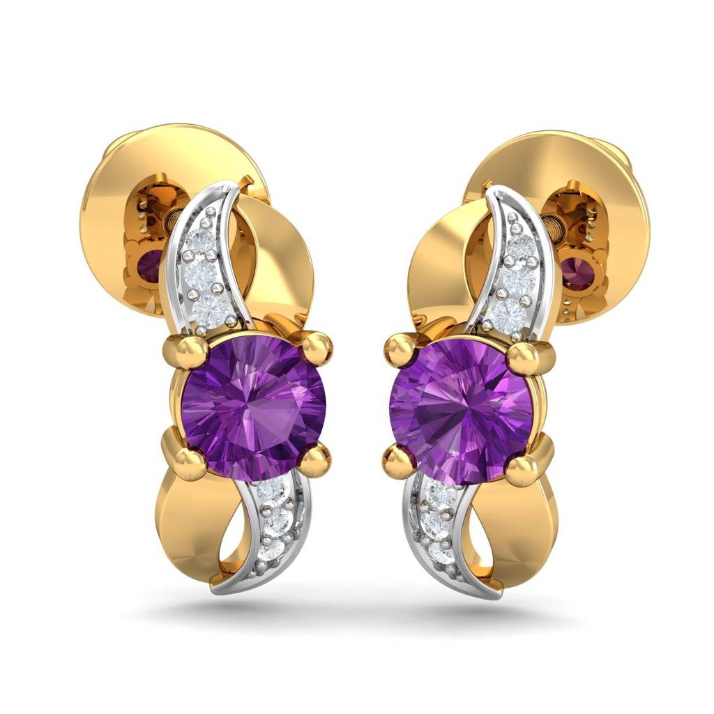 KuberBox 18K Yellow Gold Double Twist Amethyst Earrings