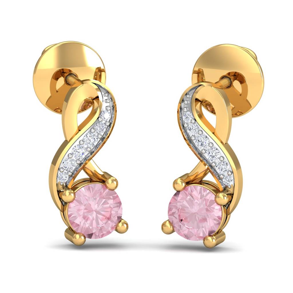 KuberBox 18K Yellow Gold Delightful Pink Sapphire Earrings