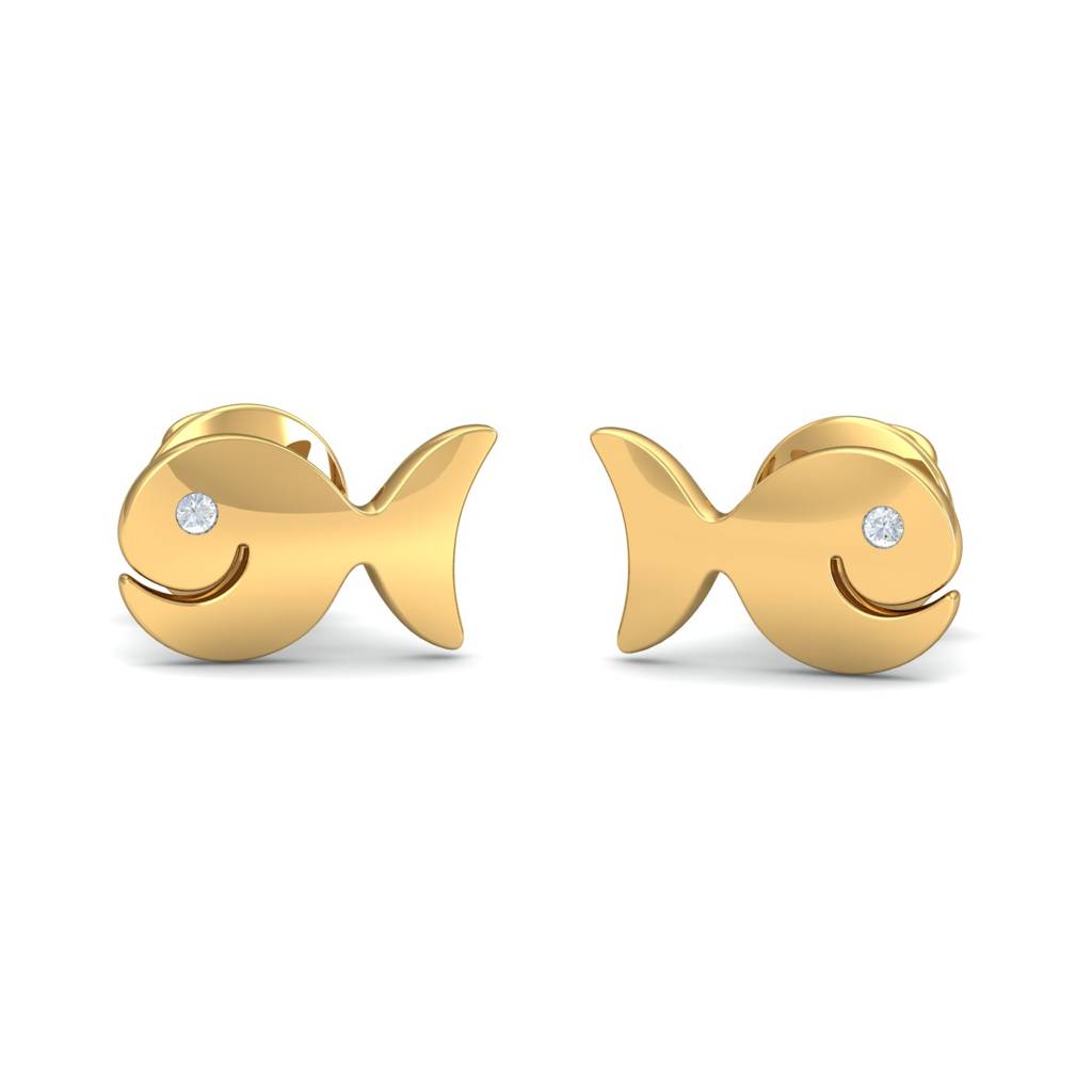 KuberBox 18K Yellow Gold Fish Earrings