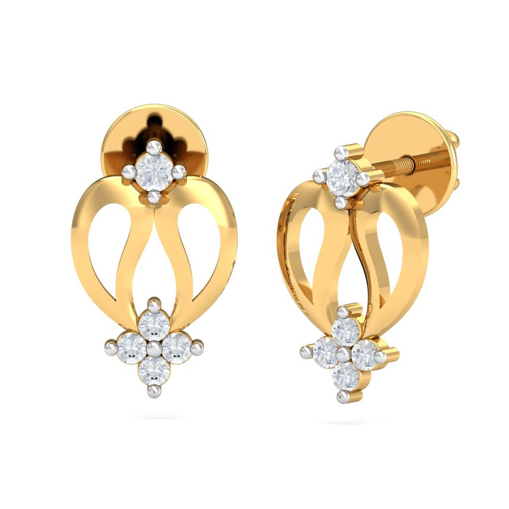 KuberBox 18K Yellow Gold Leaf Heart Earrings