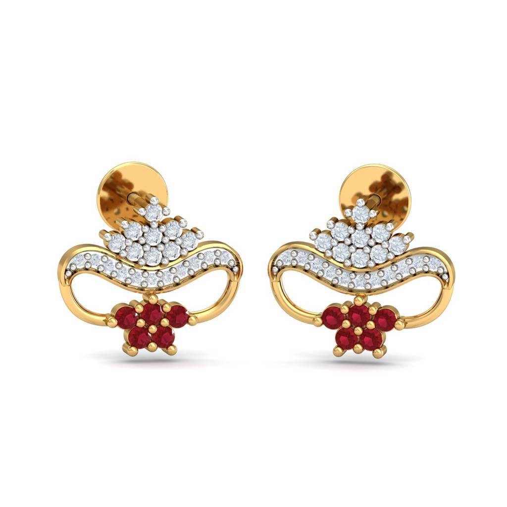 KuberBox 18K Yellow Gold Kanya Ruby Earrings