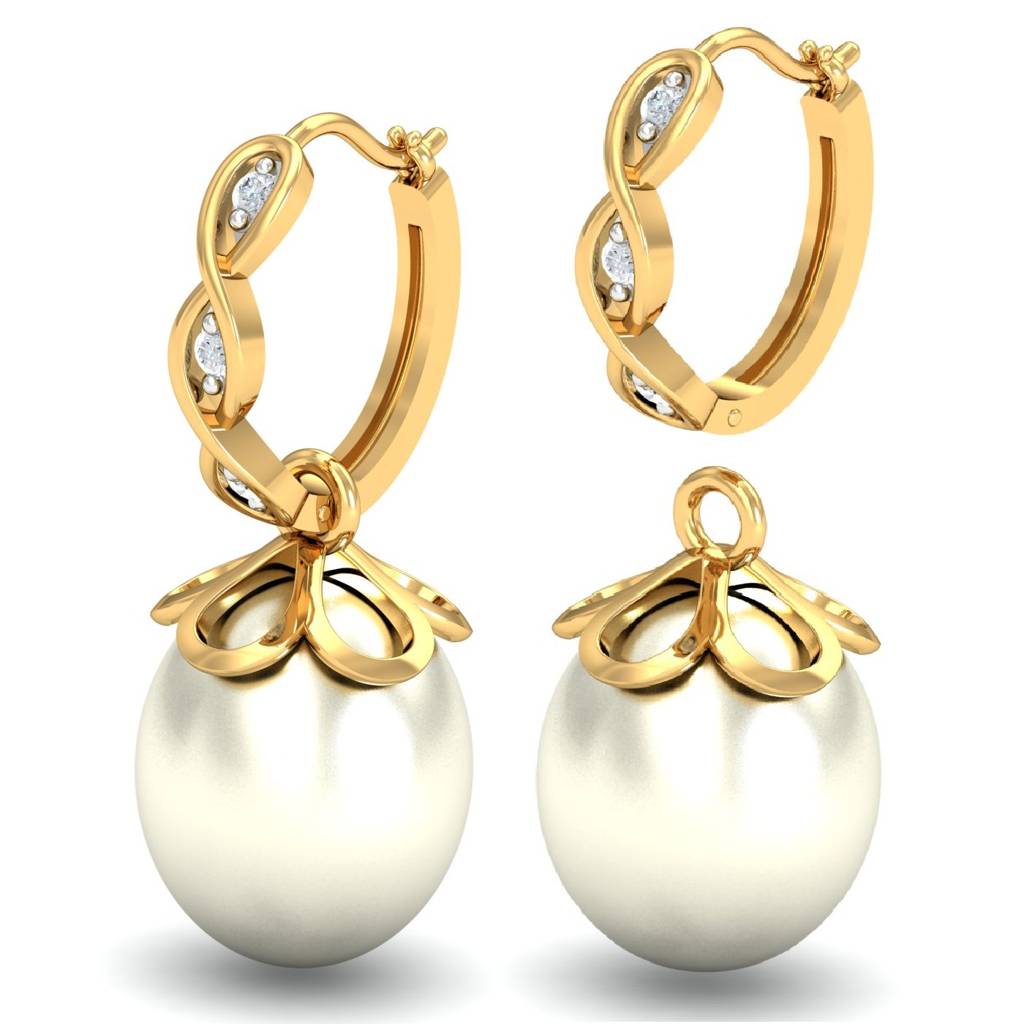 KuberBox 18K Yellow Gold Anouk Detachable Pearl Hoops