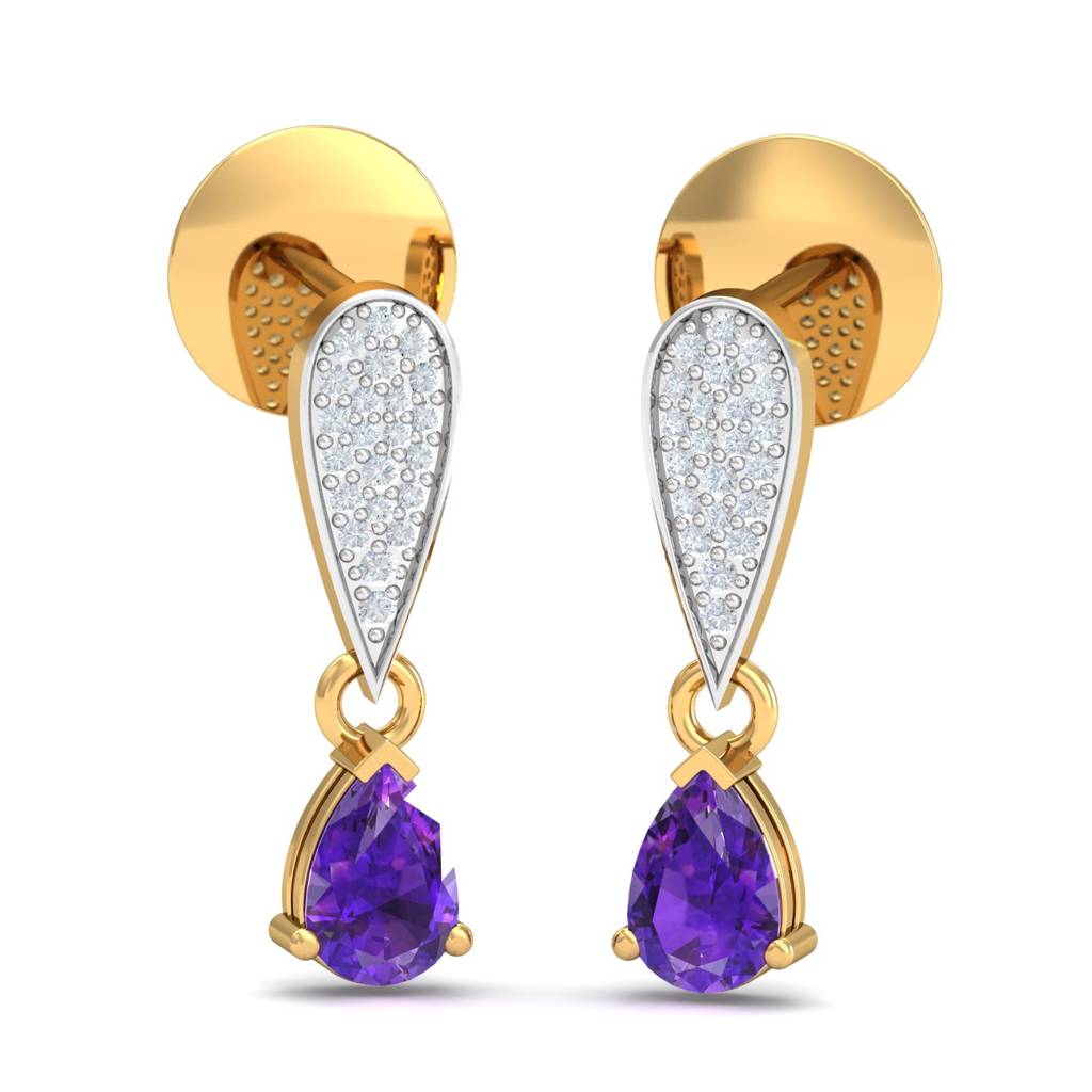 KuberBox 18K Yellow Gold Aneta Dangling Amethyst Earrings