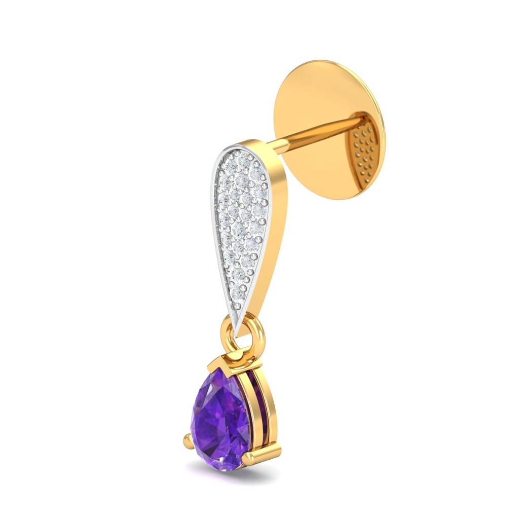 KuberBox 18K Yellow Gold Aneta Dangling Amethyst Earrings