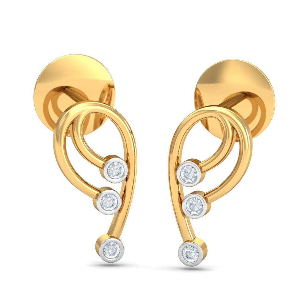 KuberBox 18K Yellow Gold Glittery Trio Earrings