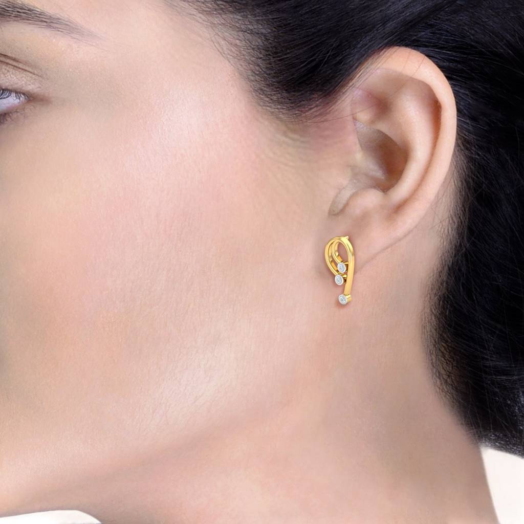 KuberBox 18K Yellow Gold Glittery Trio Earrings