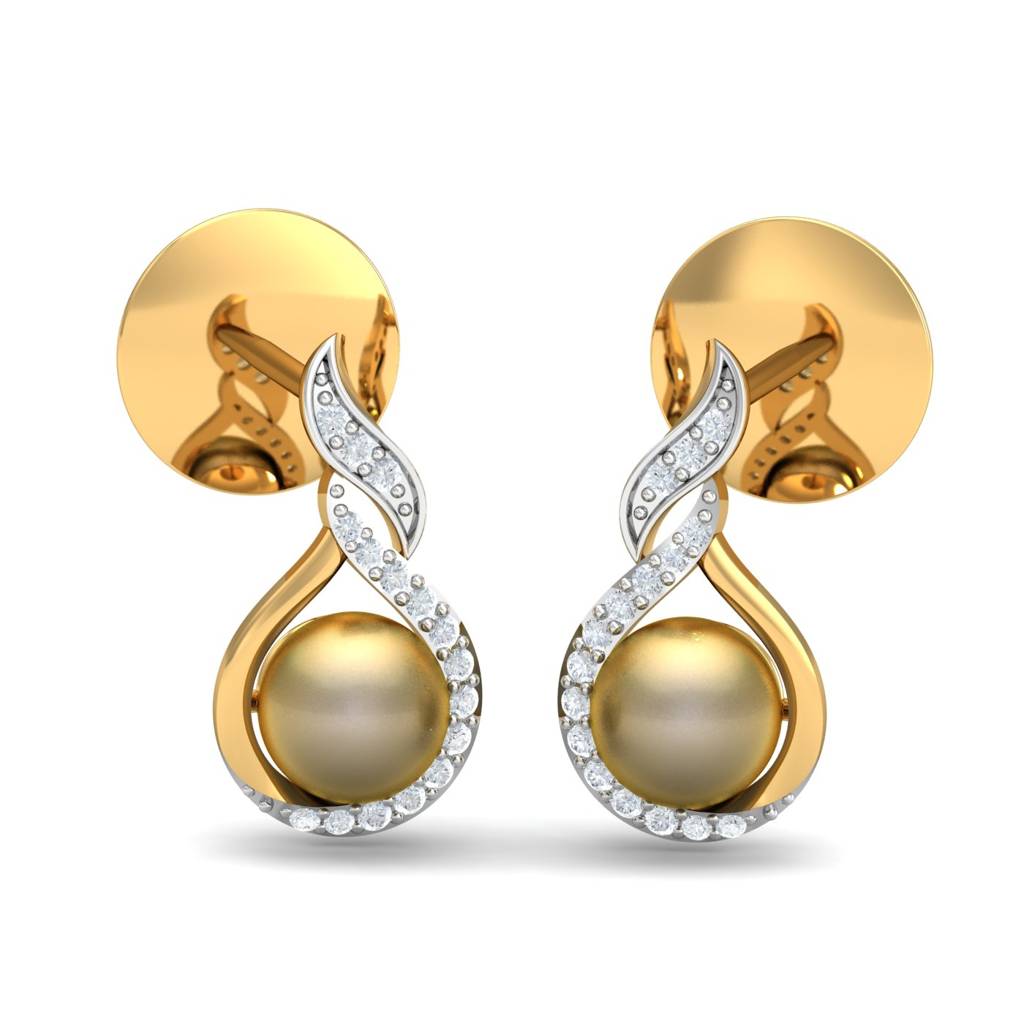 KuberBox 18K Yellow Gold  Flaming Pearl Earrings