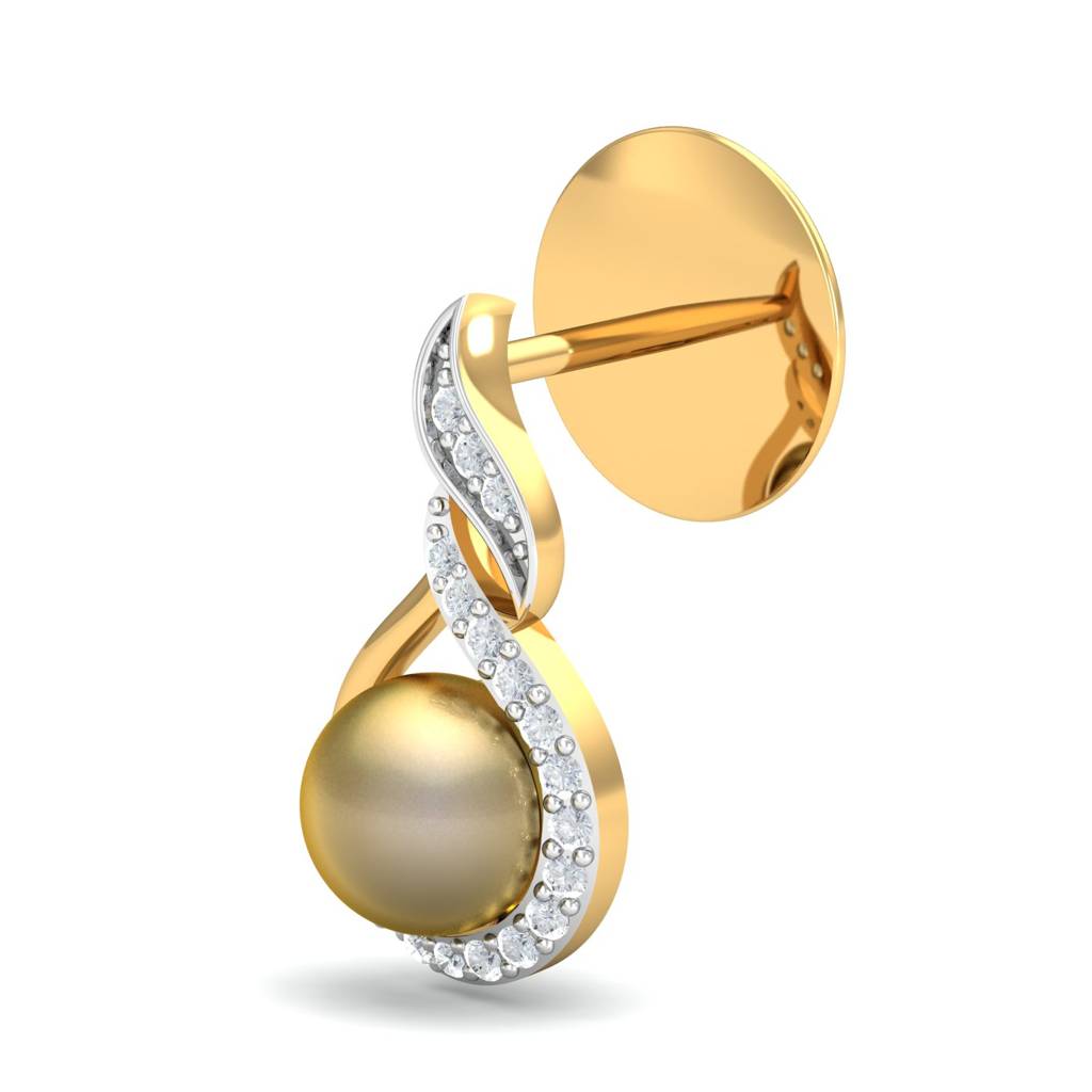 KuberBox 18K Yellow Gold  Flaming Pearl Earrings