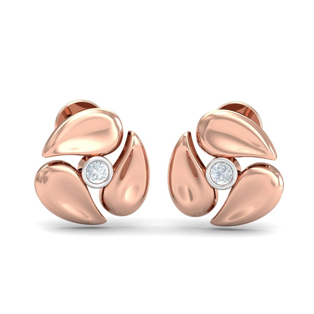 KuberBox 18K Rose Gold Three Petals Earrings