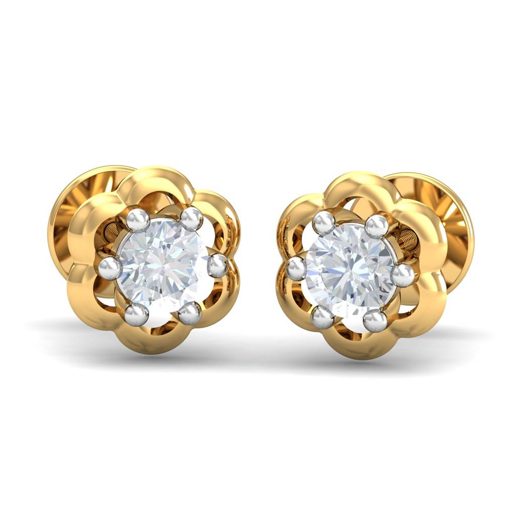 KuberBox 18K Yellow Gold Majestic Solitaire Earrings