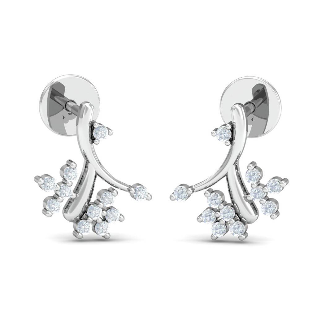 KuberBox 18K White Gold Cherry Blossom Earrings