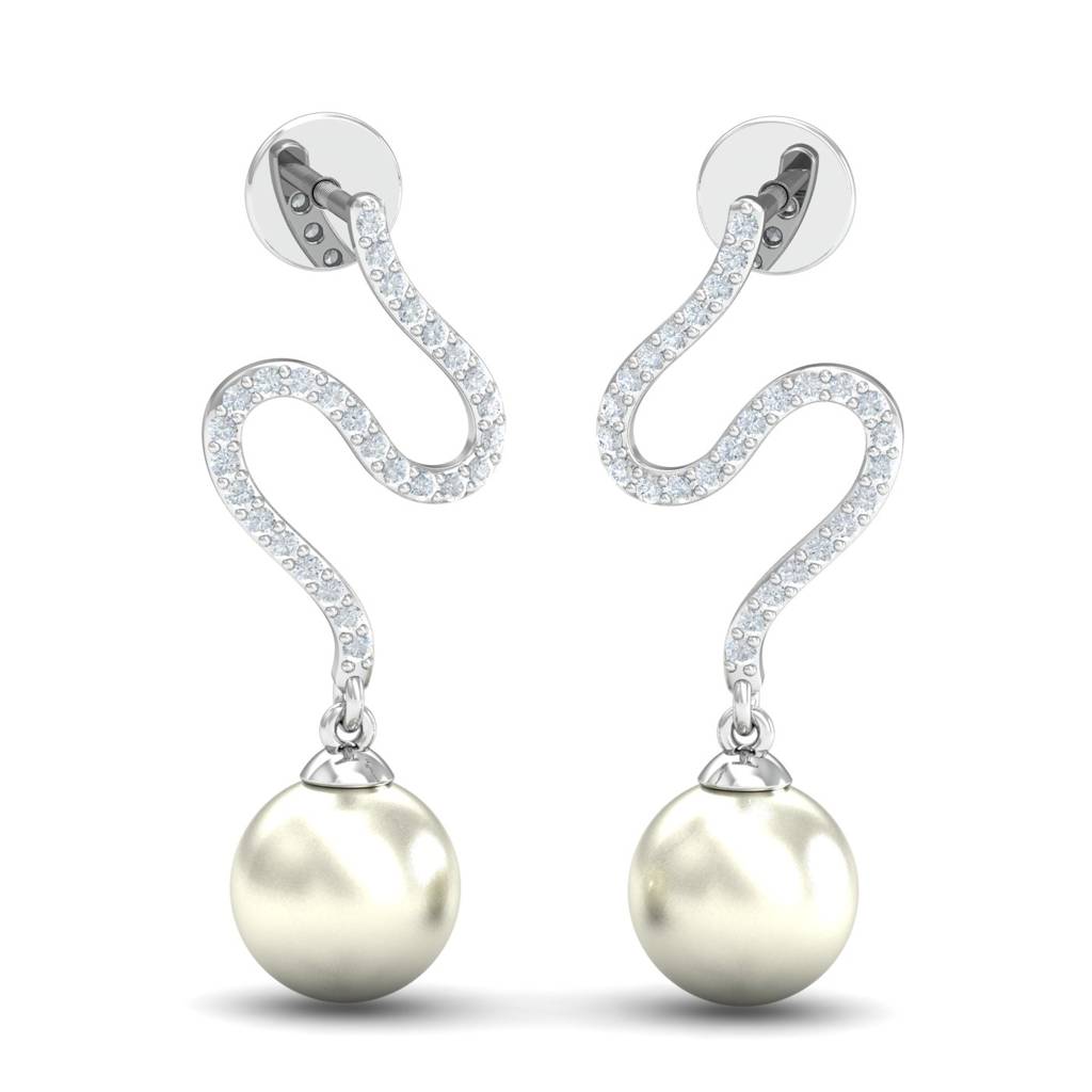 KuberBox 18K White Gold Pavla Pearl Earrings