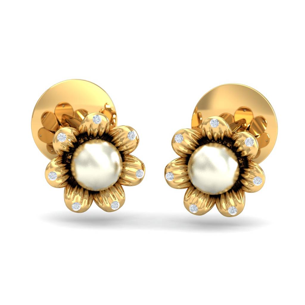 KuberBox 18K Yellow Gold Dainty Floral Stud Earrings