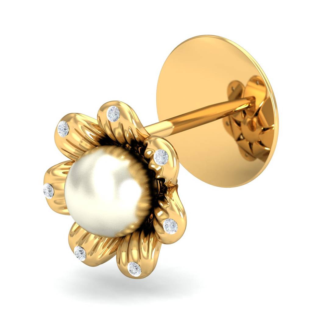 KuberBox 18K Yellow Gold Dainty Floral Stud Earrings