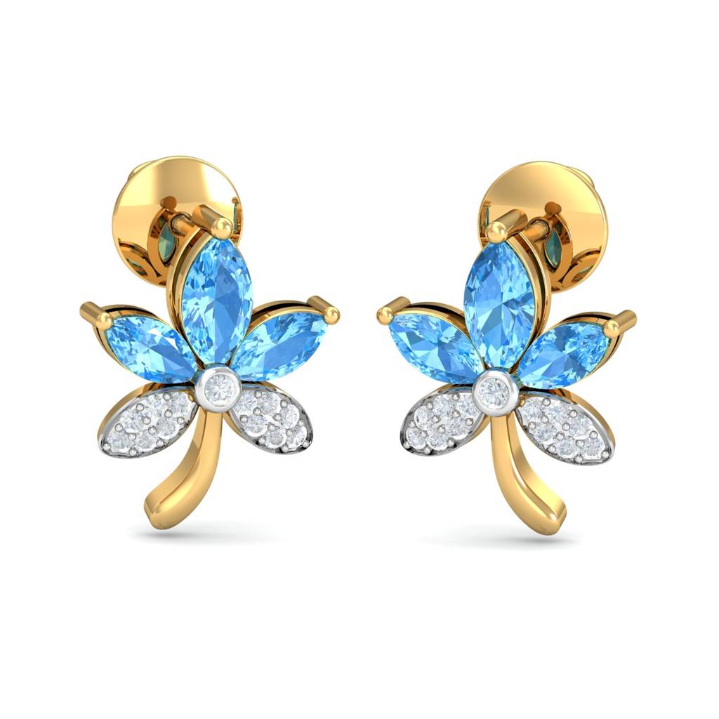 KuberBox 18K Yellow Gold Isabella Blue Topaz Stud Earrings