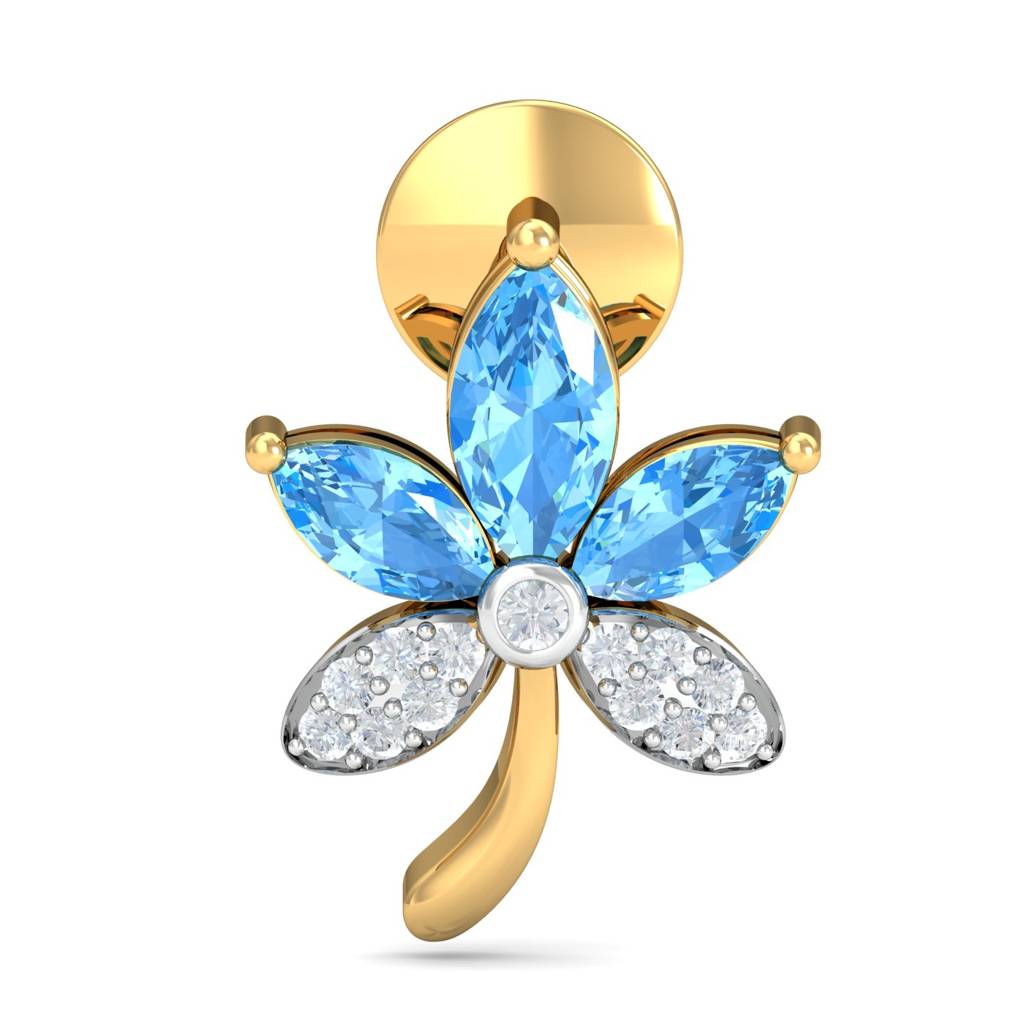 KuberBox 18K Yellow Gold Isabella Blue Topaz Stud Earrings