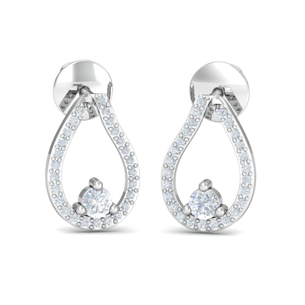 KuberBox 18K White Gold Kyra Sparkle Stud Earrings