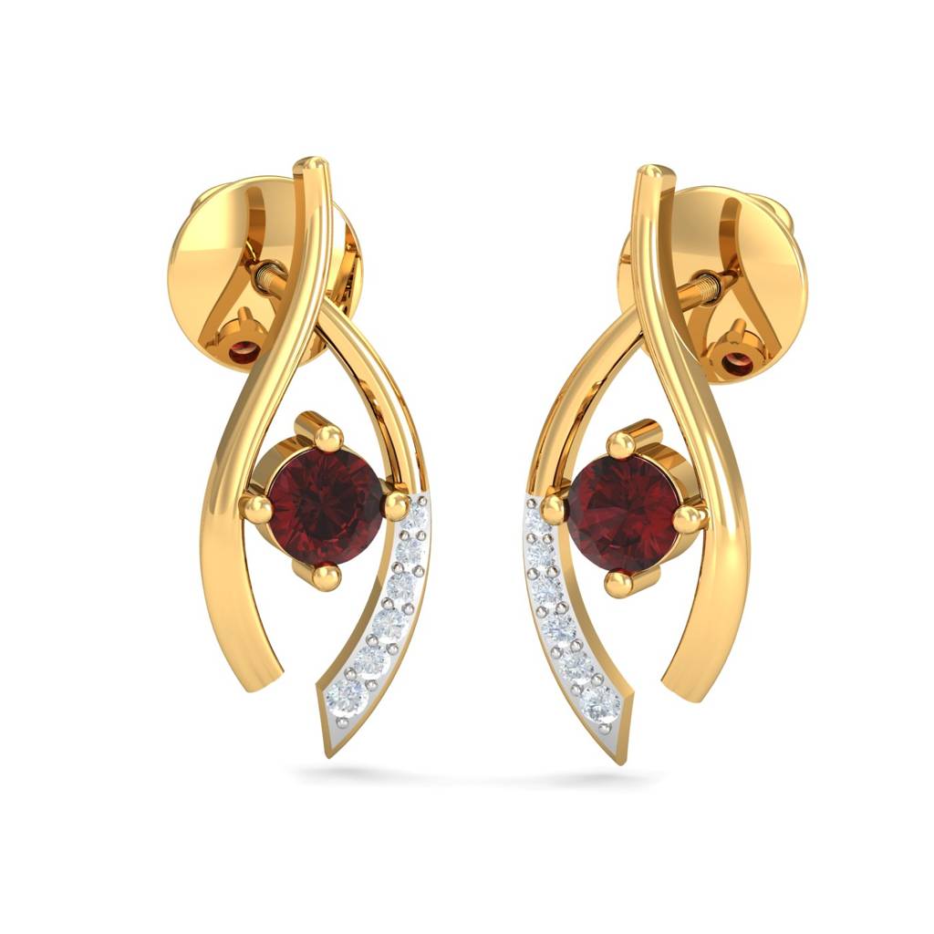 KuberBox 18K Yellow Gold Sierra Fancy Garnate Stud Earrings