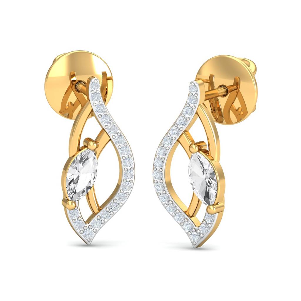 KuberBox 18K Yellow Gold Monica White Topaz Stud Earrings