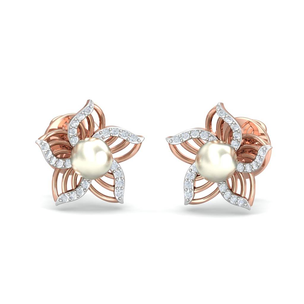 KuberBox 18K Rose Gold Rose Floral Stud Earrings