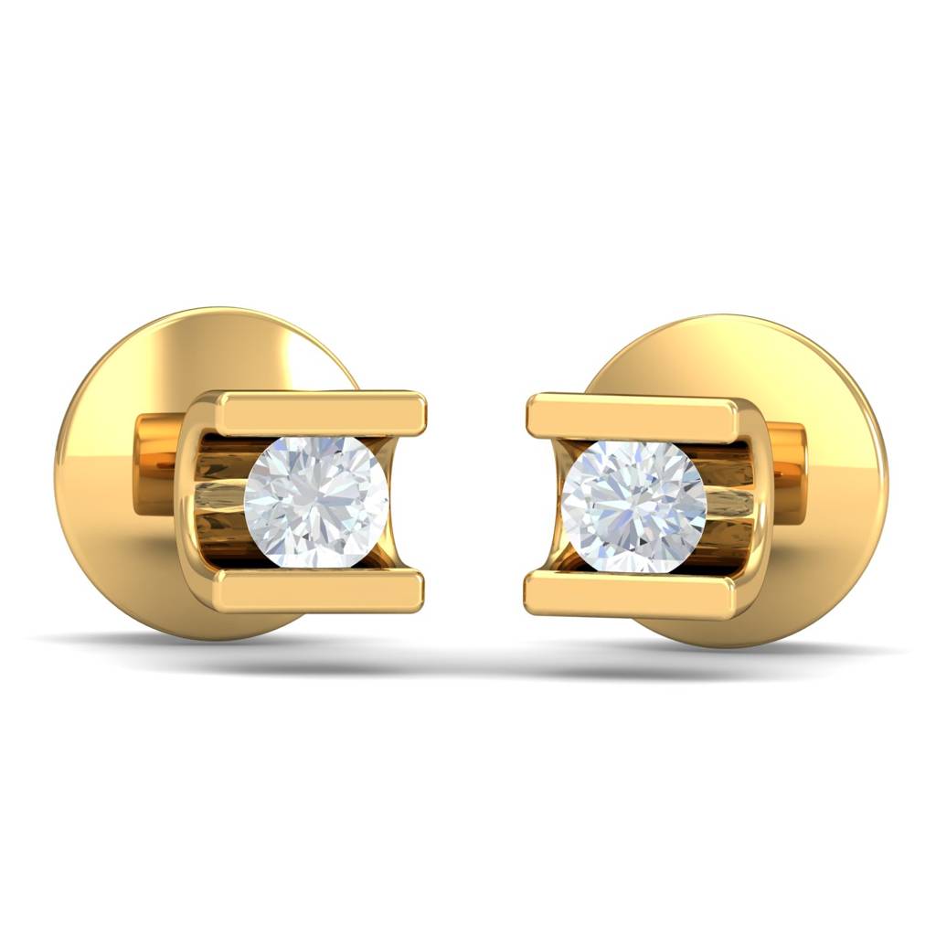 KuberBox 18K Yellow Gold Cloie Solitaire Stud Earrings