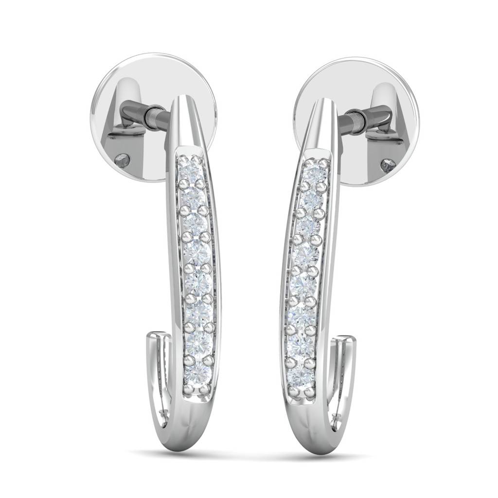 KuberBox 18K White Gold Valerie J-Hoop Earrings