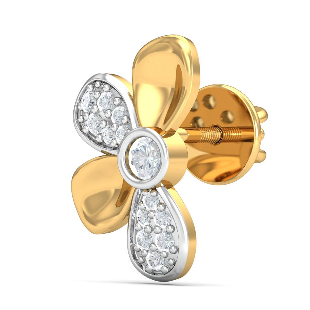 KuberBox 18K Yellow Gold Floral Bloom Stud Earrings