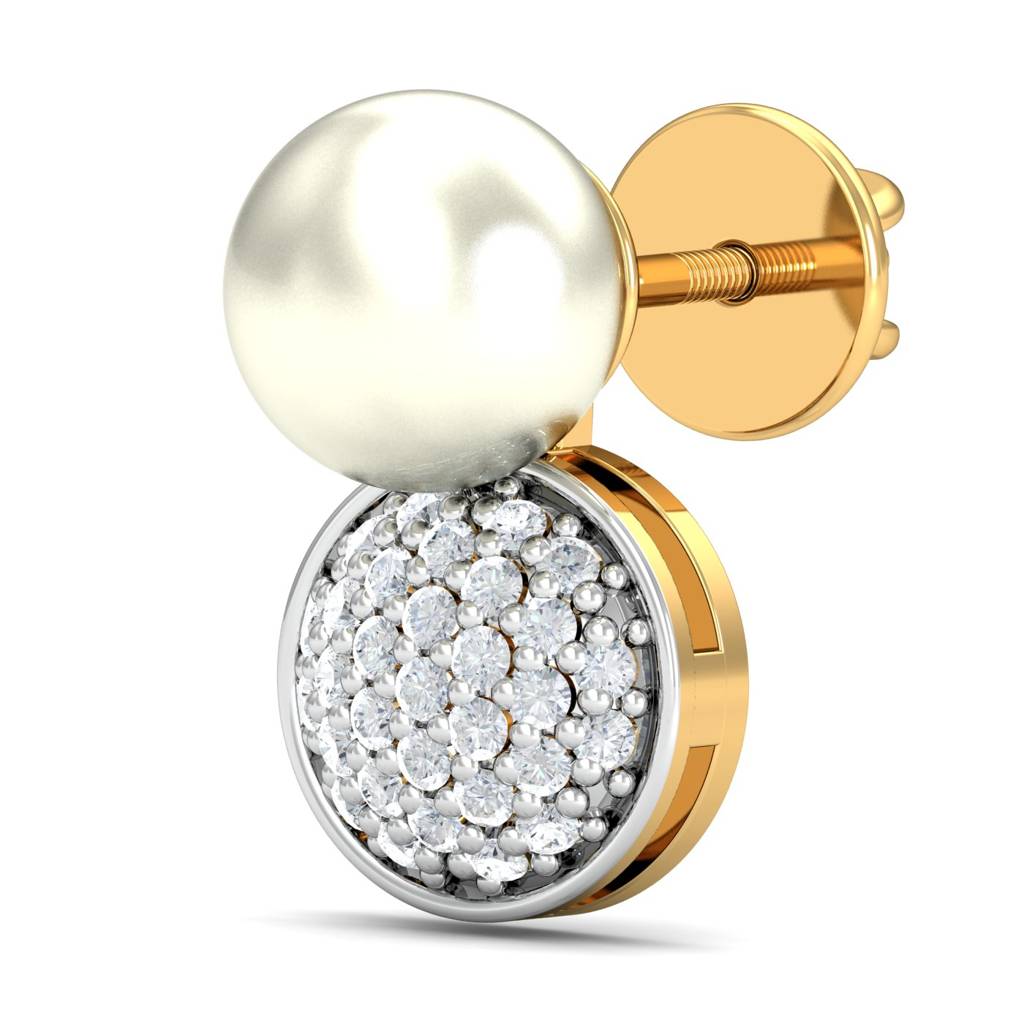 KuberBox 18K Yellow Gold Stylish Pearl Stud Earrings