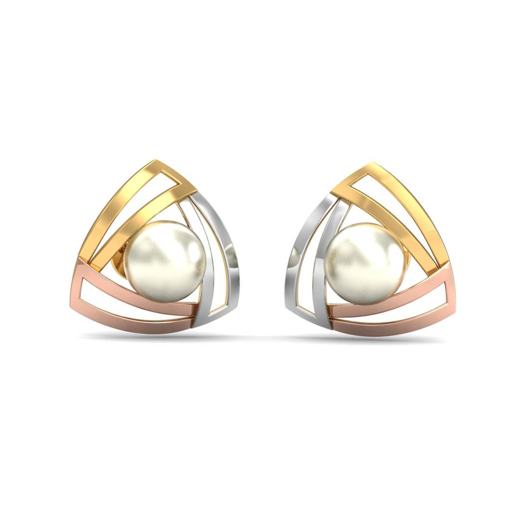 KuberBox 18K Yellow Gold Tri-tone Pearl Earrings