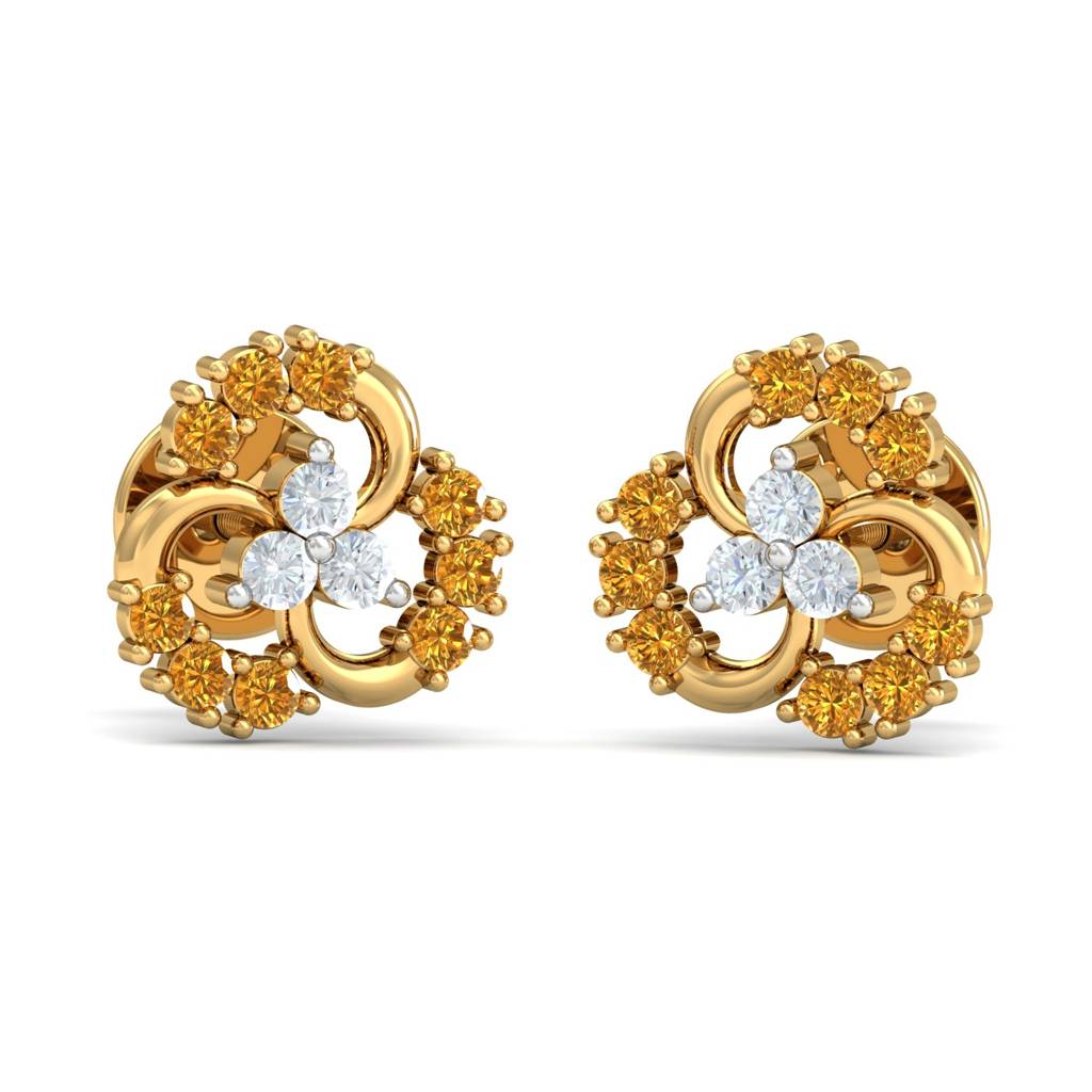 KuberBox 18K Yellow Gold Emma Citrine Stud Earrings