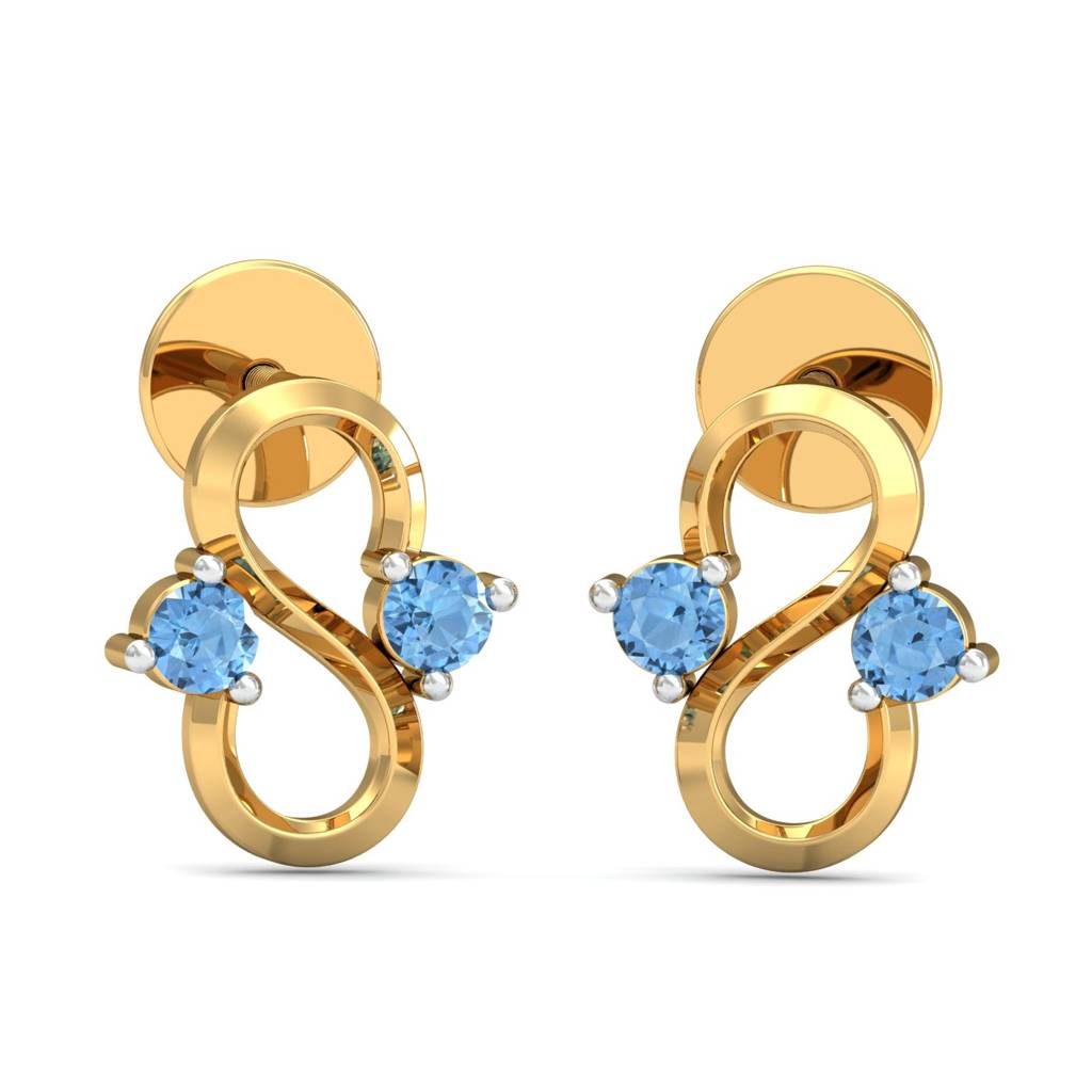 KuberBox 18K Yellow Gold Susan Auqamarine Stud Earrings