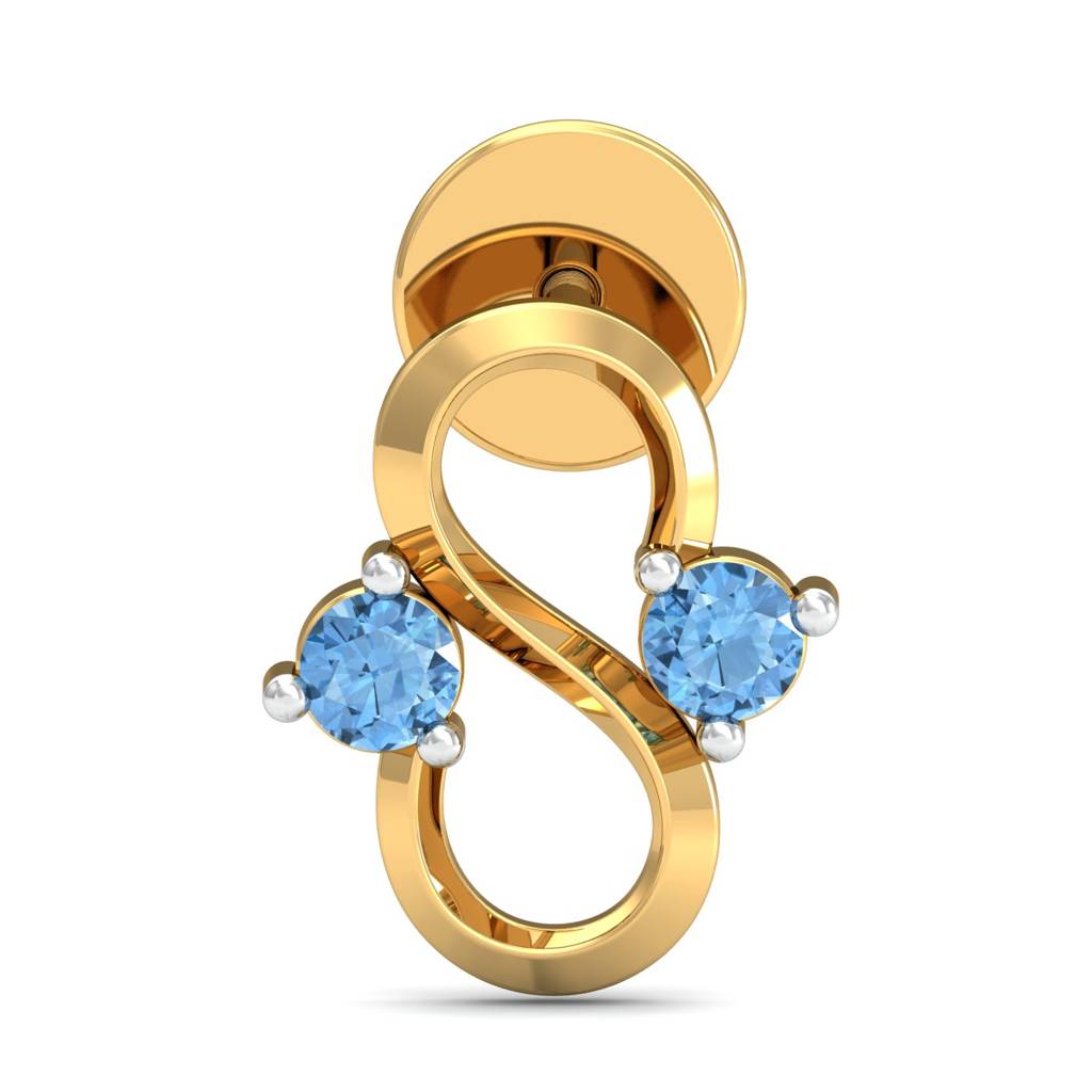 KuberBox 18K Yellow Gold Susan Auqamarine Stud Earrings