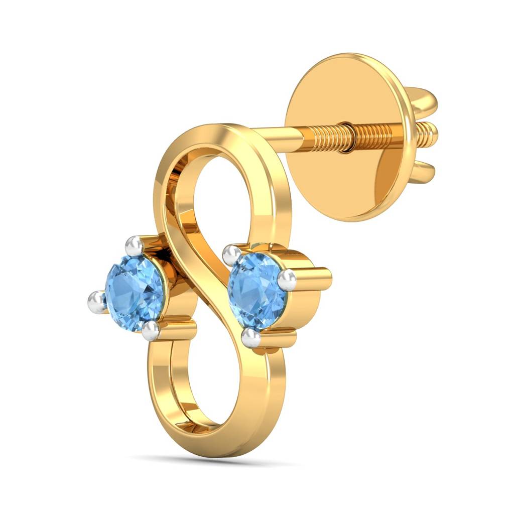 KuberBox 18K Yellow Gold Susan Auqamarine Stud Earrings