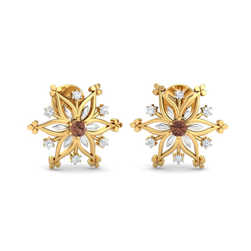 KuberBox 18K Yellow Gold Snowflake Citrine Stud Earrings