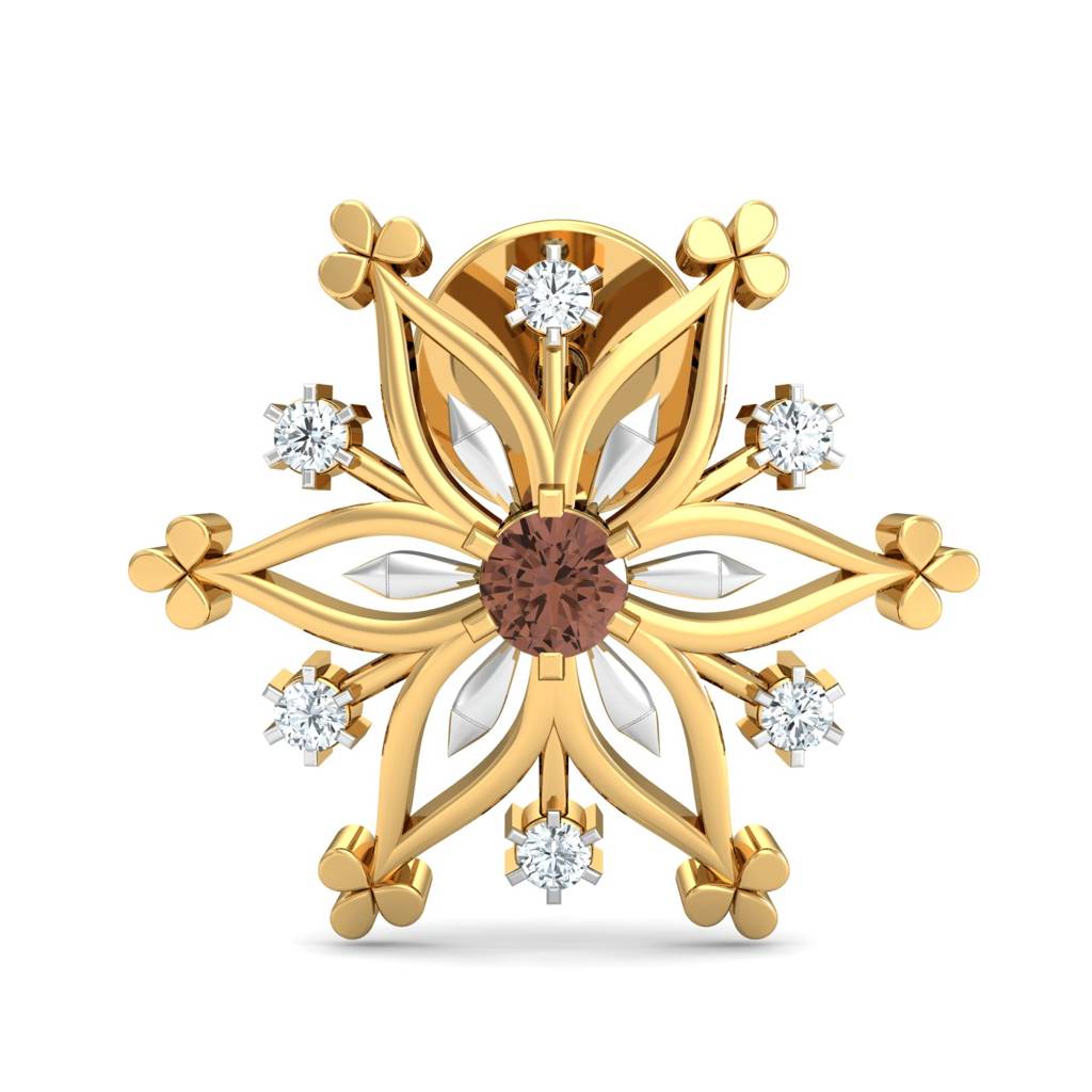 KuberBox 18K Yellow Gold Snowflake Citrine Stud Earrings