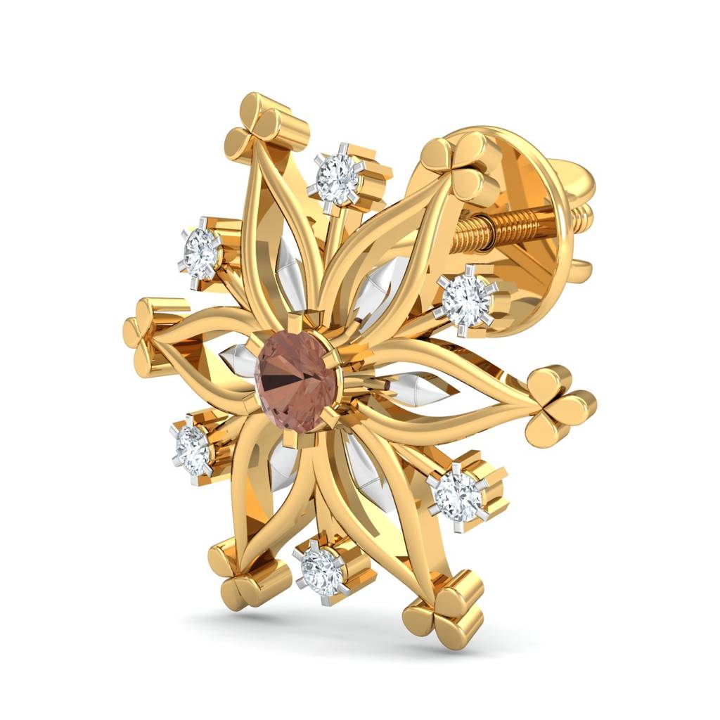 KuberBox 18K Yellow Gold Snowflake Citrine Stud Earrings