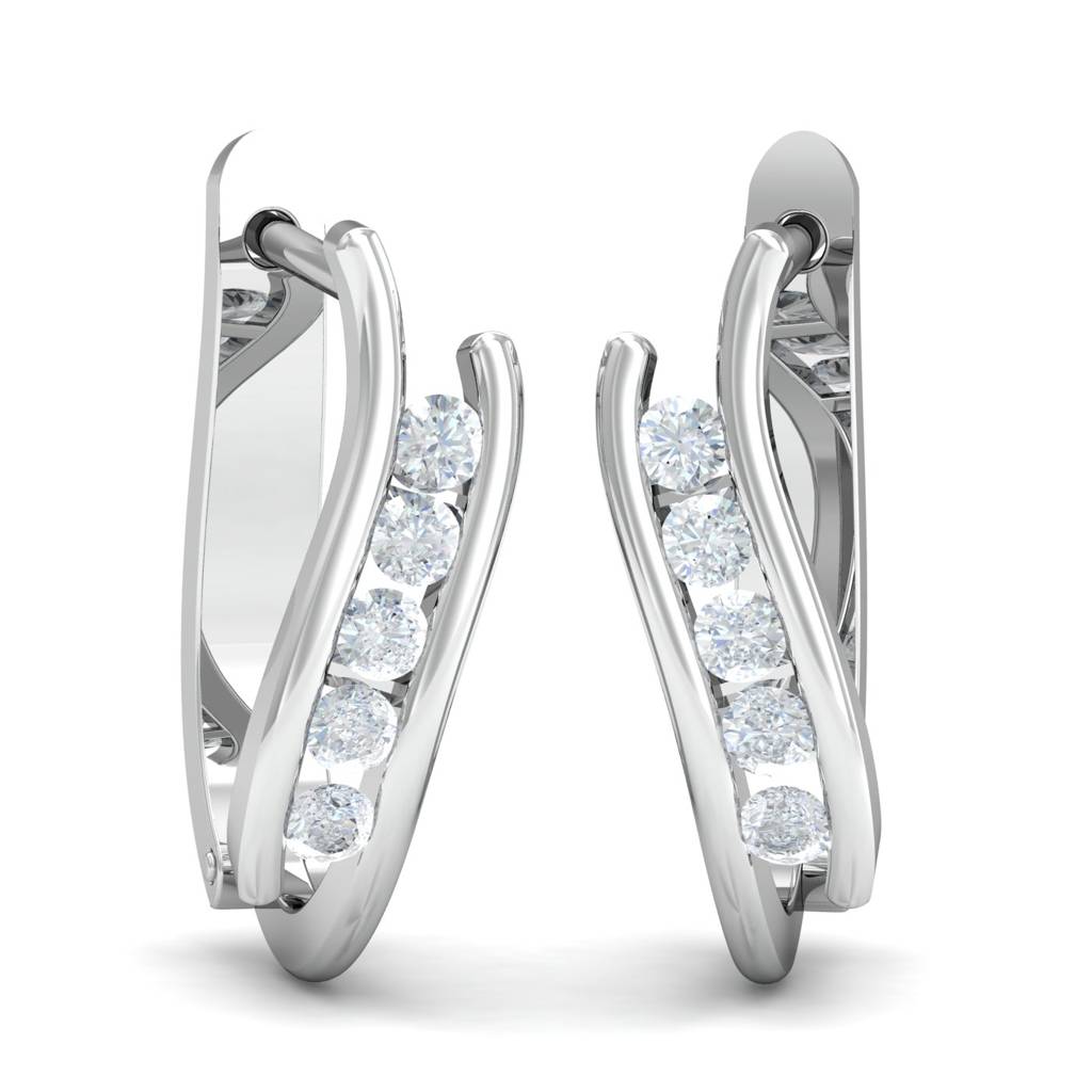 KuberBox 18K White Gold Soli Diamond Hoops