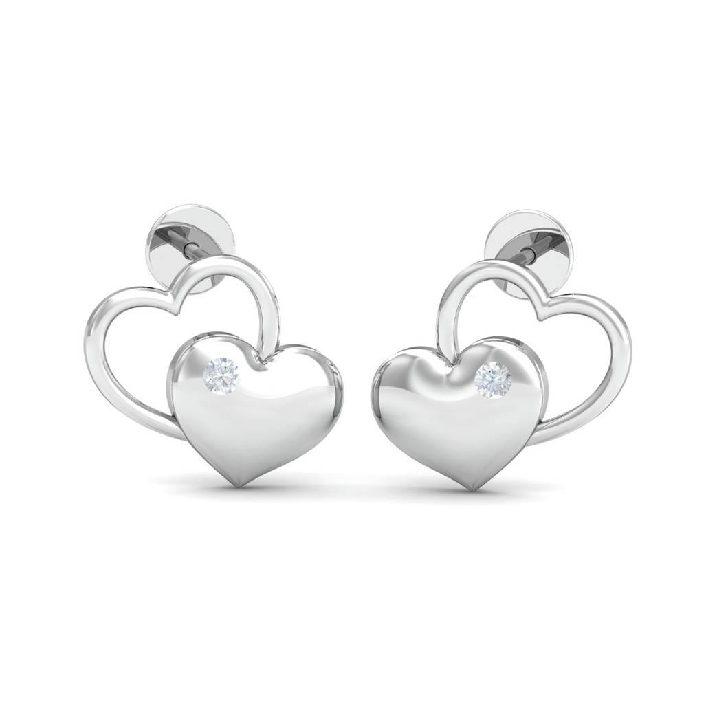 KuberBox 18K White Gold Matter-of-love Heart Earrings