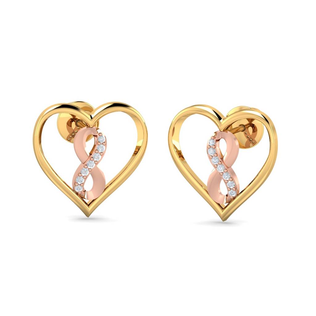 KuberBox 18K Yellow Gold Heart&Infinity Earrings