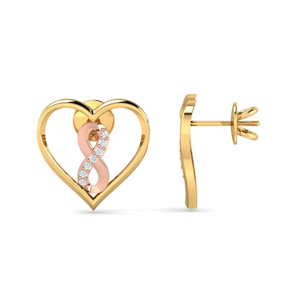 KuberBox 18K Yellow Gold Heart&Infinity Earrings