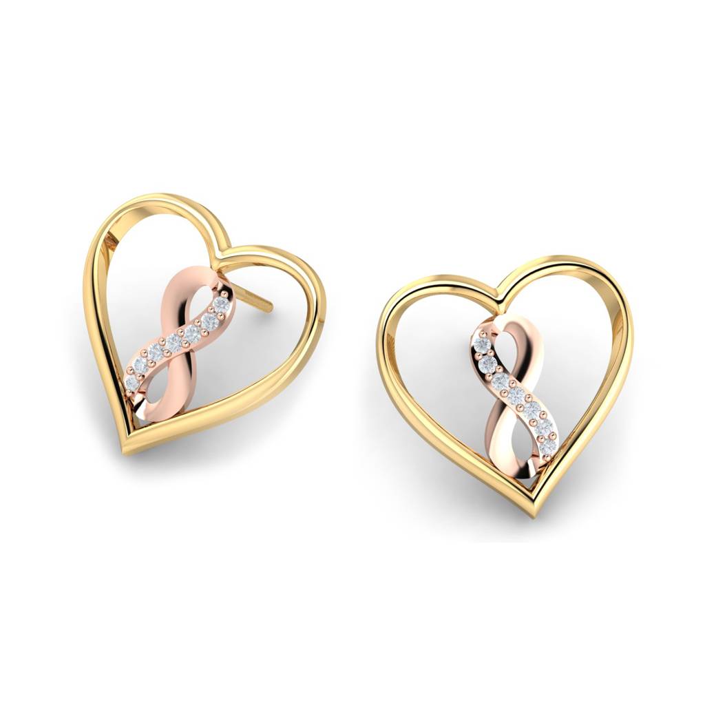 KuberBox 18K Yellow Gold Heart&Infinity Earrings