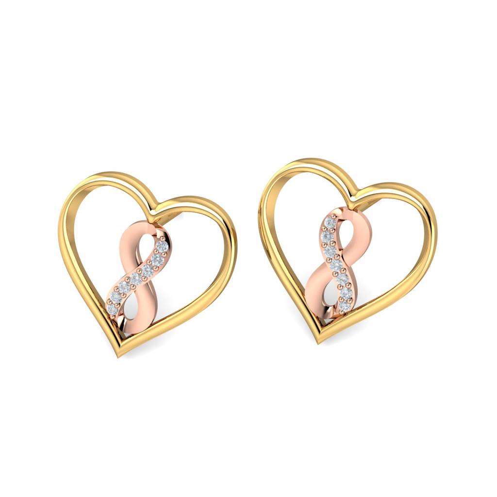 KuberBox 18K Yellow Gold Heart&Infinity Earrings