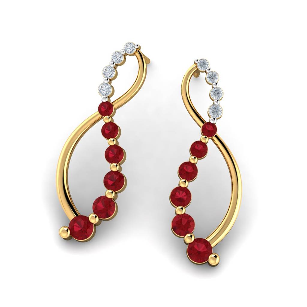 KuberBox 18K Yellow Gold Annia Ruby Earrings