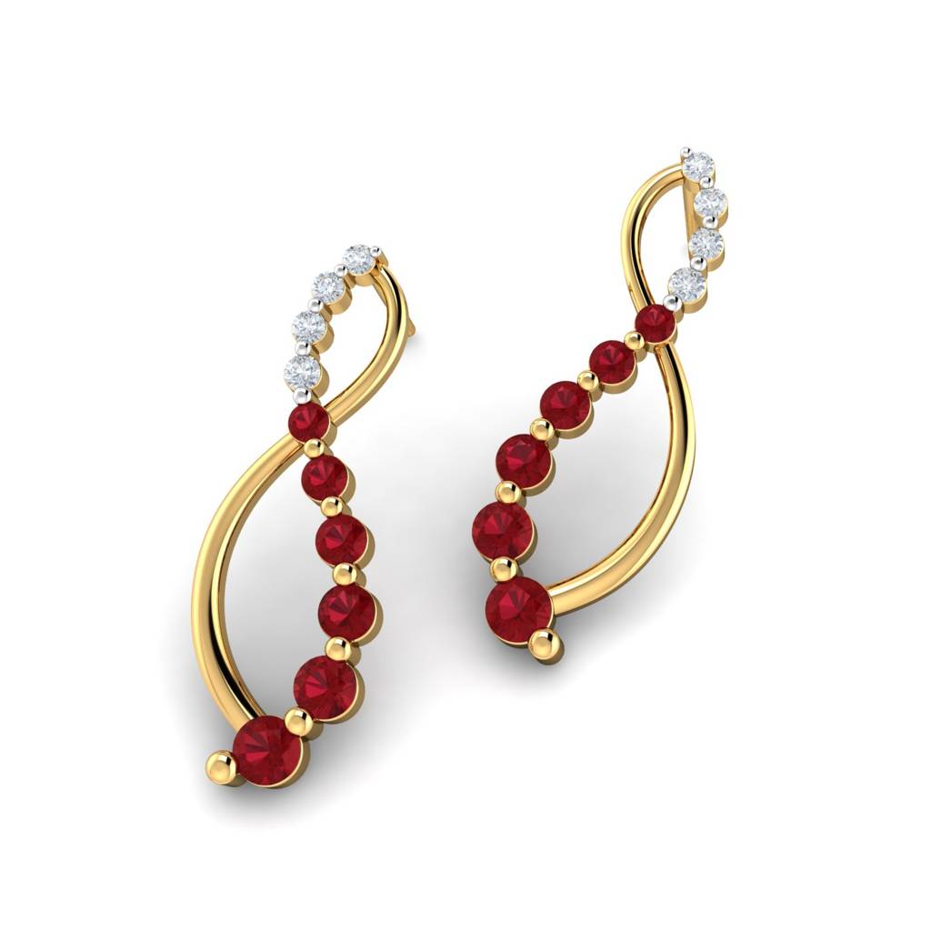 KuberBox 18K Yellow Gold Annia Ruby Earrings