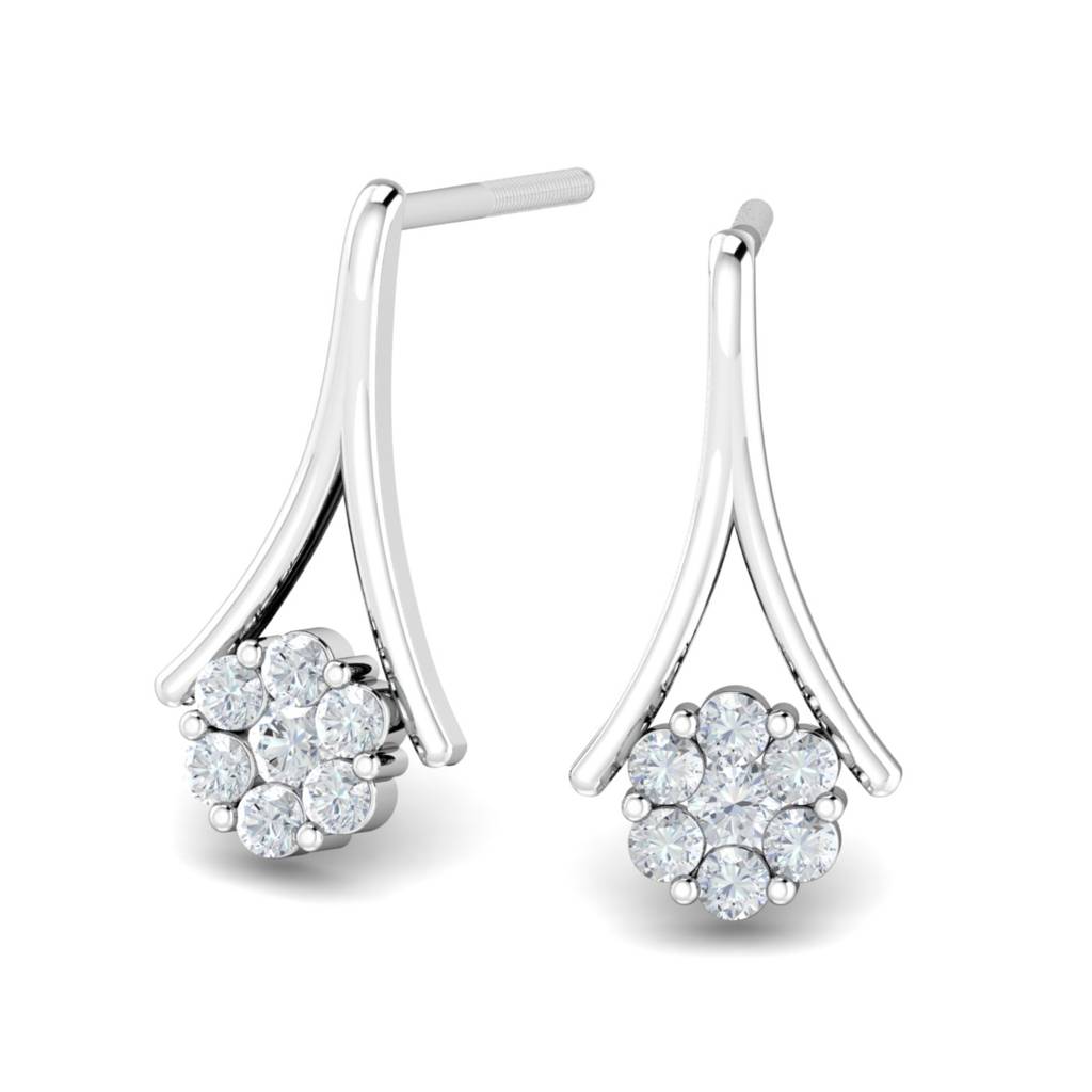 KuberBox 18K White Gold Ayse Stud Earrings